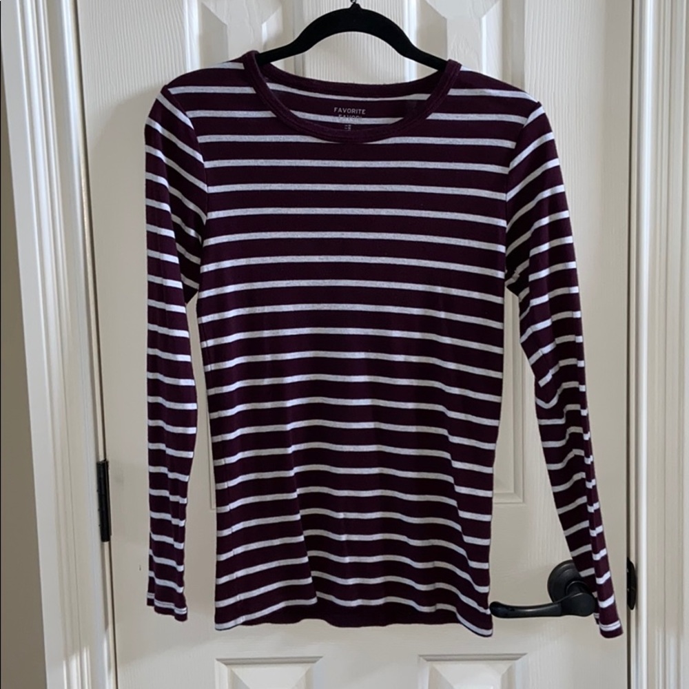 Maroon and White Striped Long Sleeve Shirt